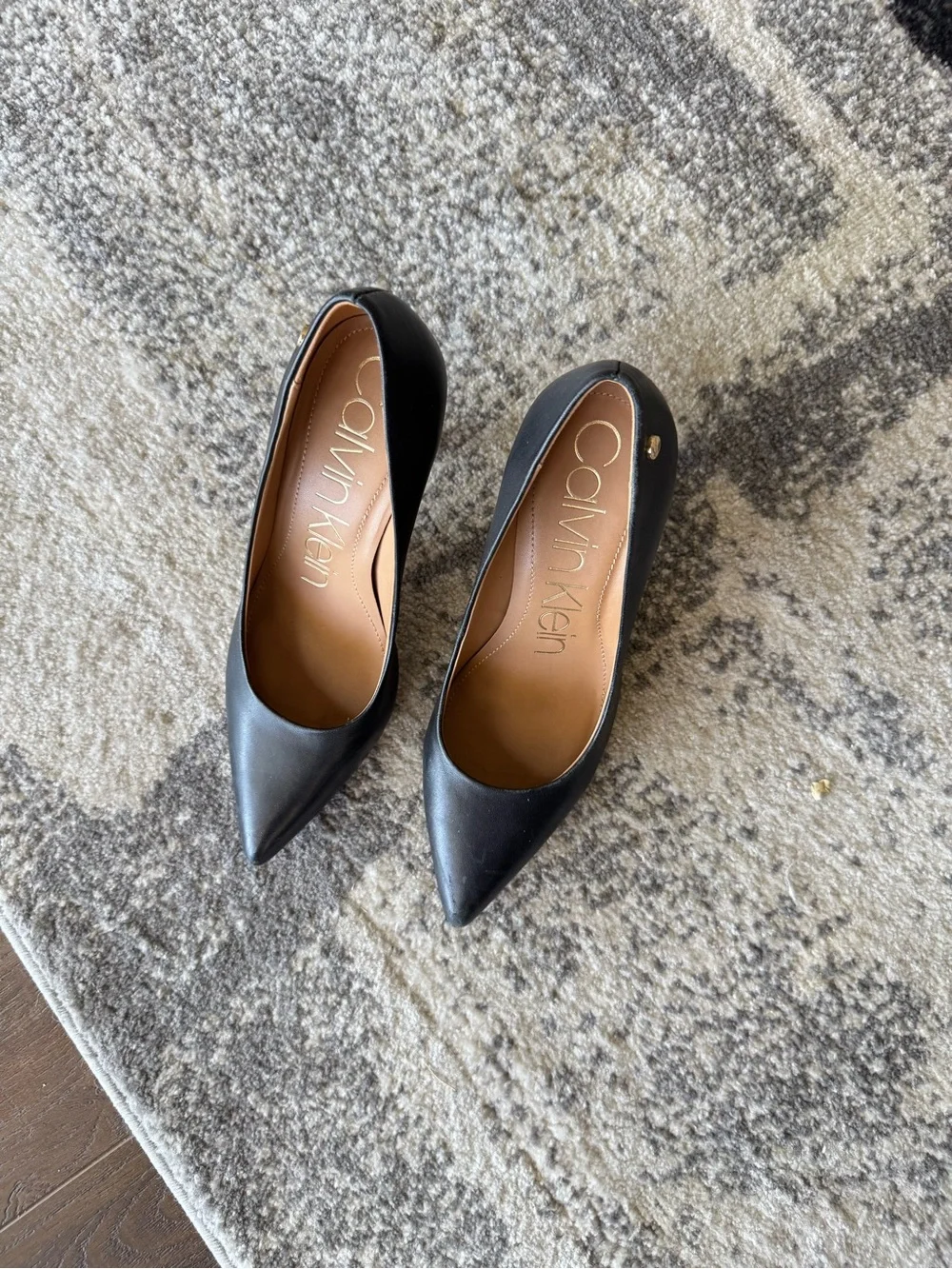 Calvin Klein Black Pointed-Toe Stiletto Pumps with Gold Accent